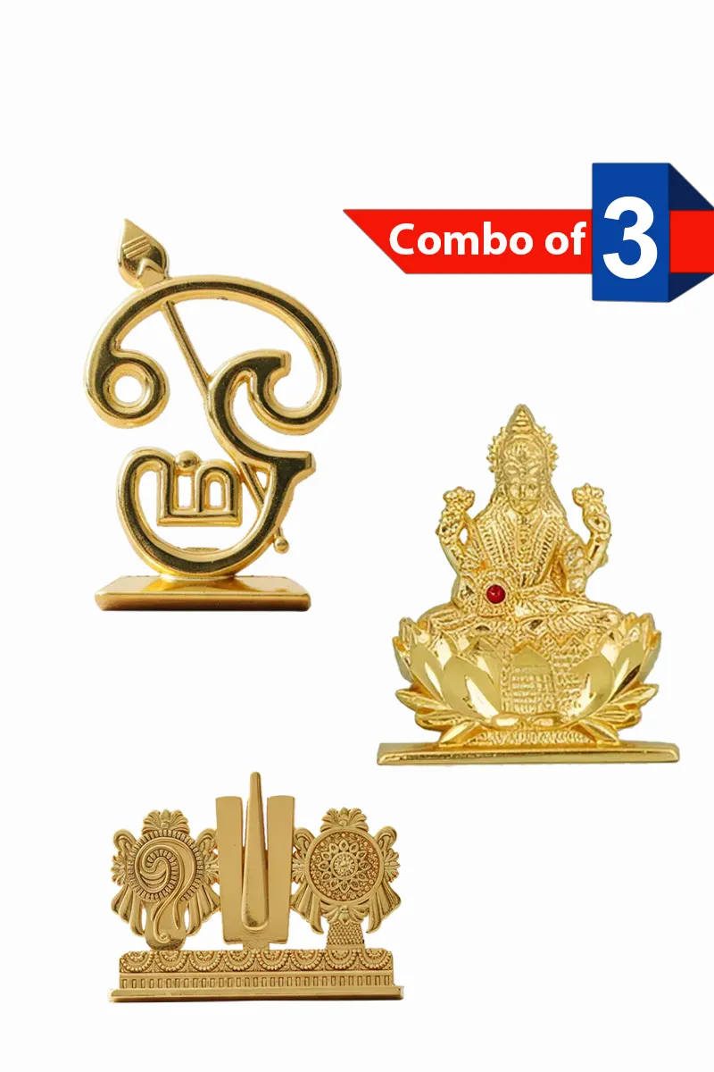 Lord Vishnu Tilak, Laxmi and Om idol, Gold - Combo of 3