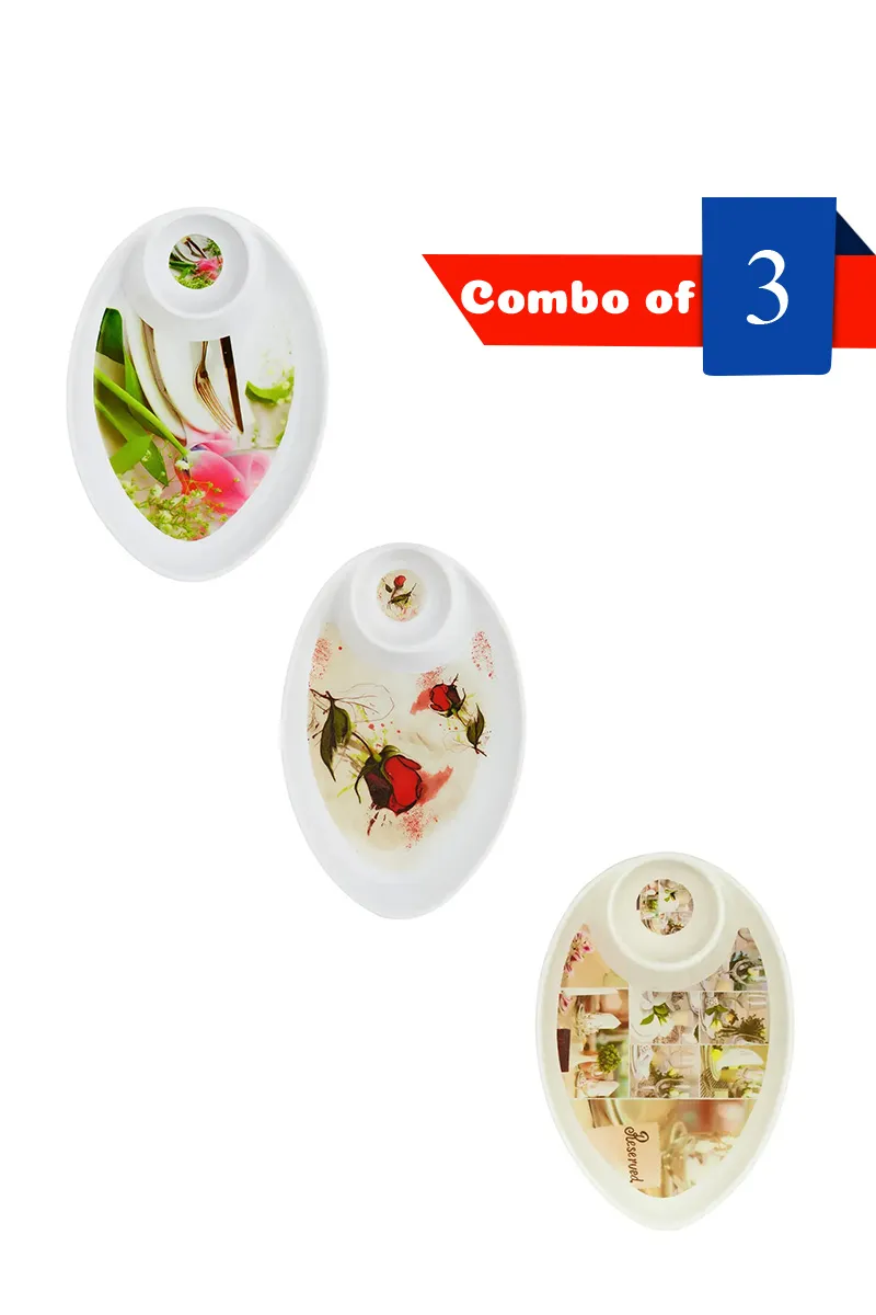 Melamain Floral Printed Serving Tray with Dip - Combo of 3