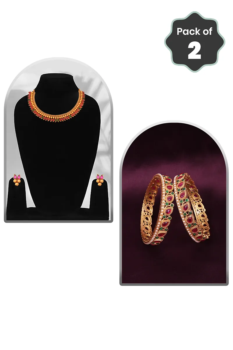 Paisley Necklace Set & Teardrop Kada Bangles for Women - Combo of 2 JWCOMBO0009MUL28