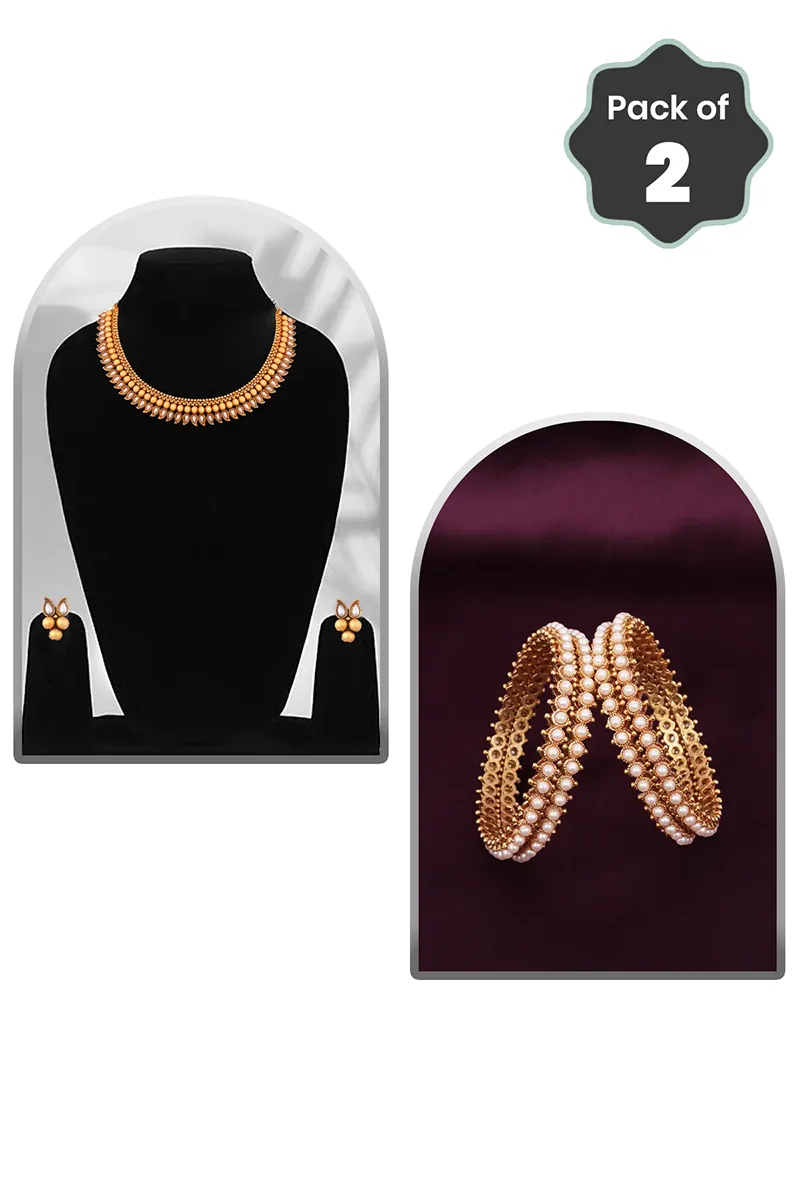 Pearl Paisley Necklace & Bangles for Women - Combo of 2 JWCOMBO0010GOL28