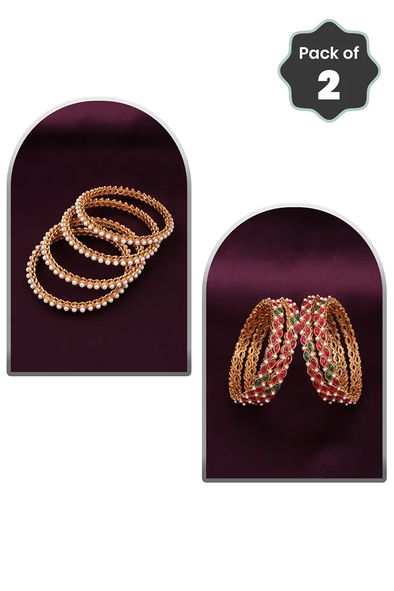 Pearl & Color Stone Bangles for Women - Combo of 2