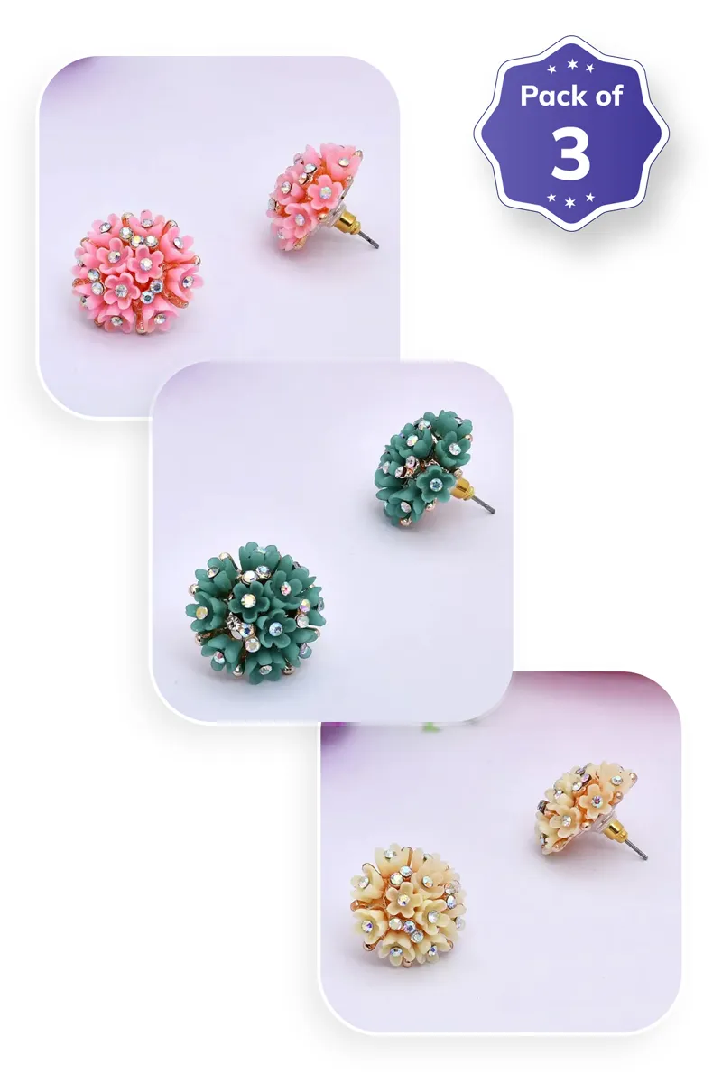 Rose Gold Floral Stud Earrings for Girls - Pack of 3 JWCOMBO0053MUL