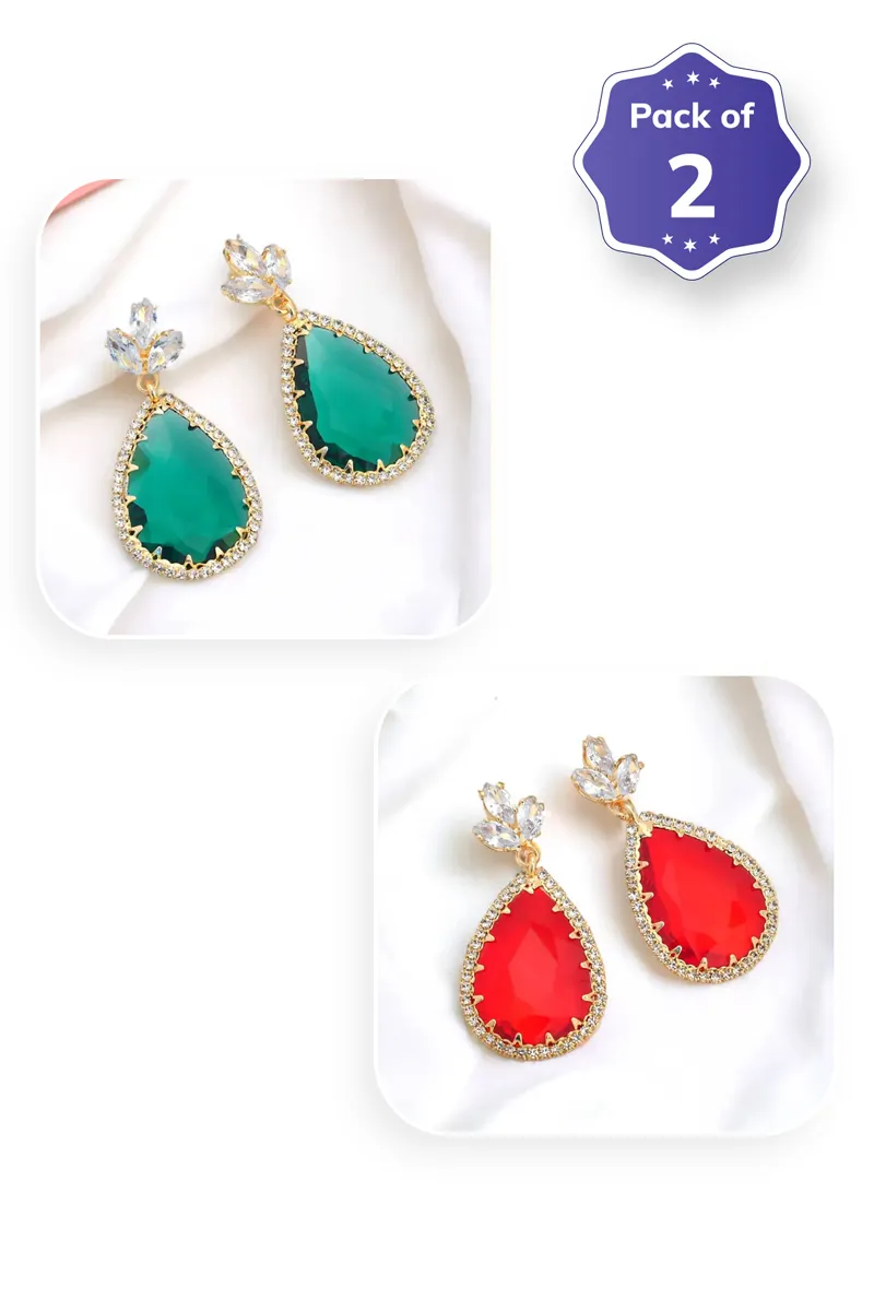 Party Wear Teardrop Earrings for Women & Girls - Pack of 2