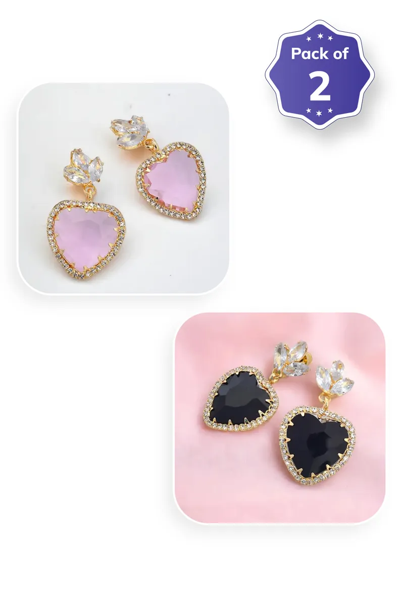 Heart Shaped Dangle Earrings for Women & Girls - Pack of 2