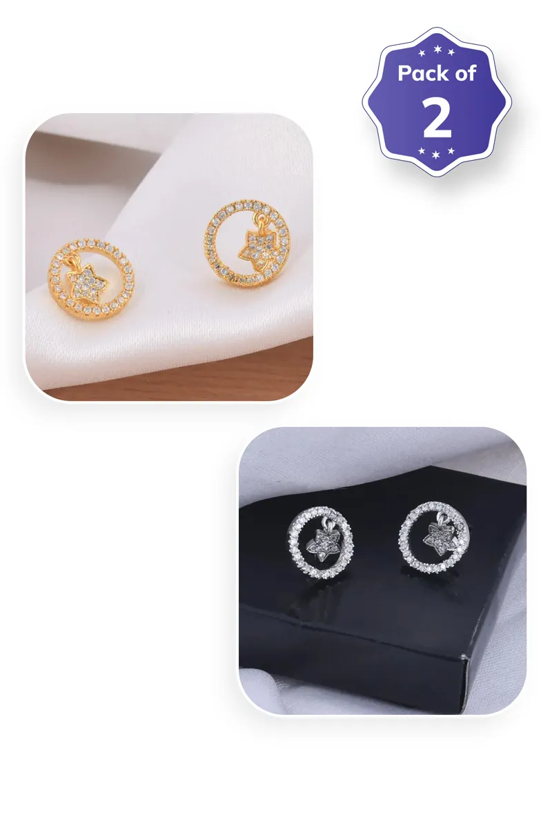 Star Charm Stud Earrings for Women - Pack of 2