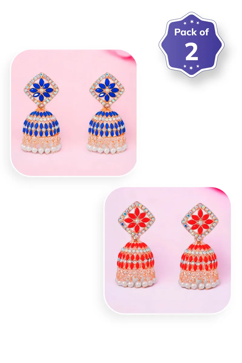 Rangoli Design Jhumki Earrings for Women - Pack of 2
