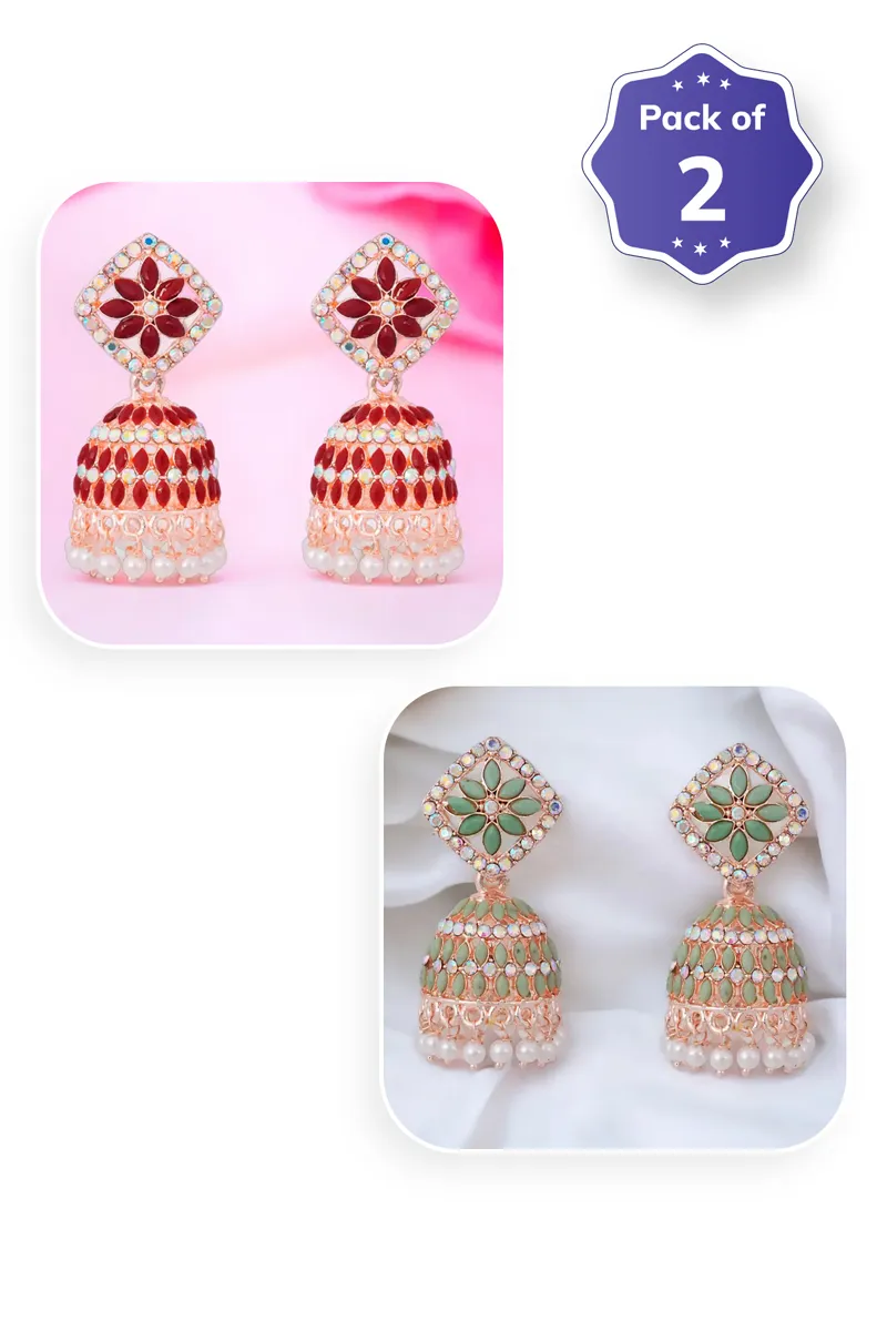 Rangoli Design Jhumki Earrings for Women - Pack of 2