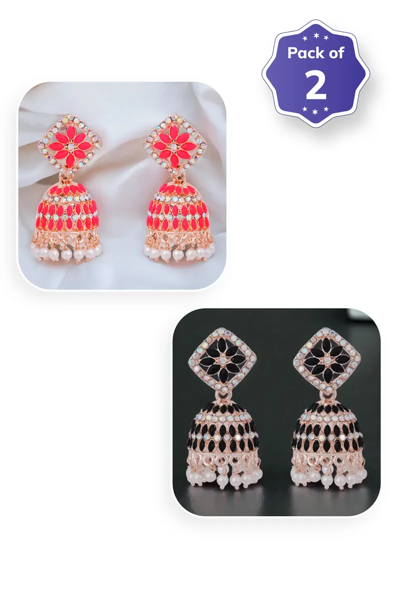 Rangoli Design Jhumki Earrings for Women - Pack of 2