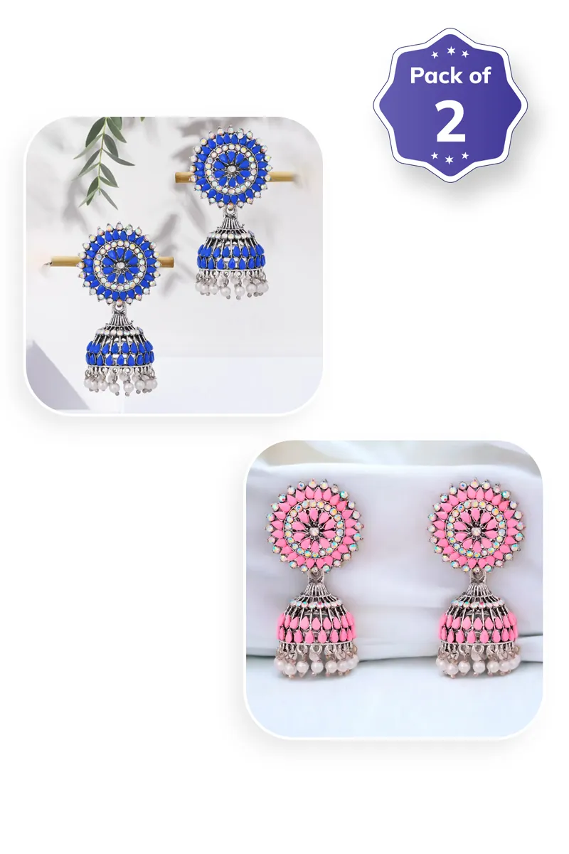Floral Design Jhumki Earrings for Women - pack of 2