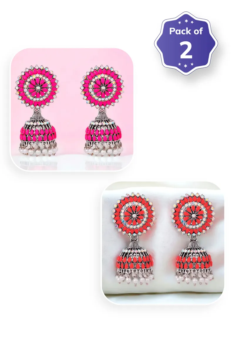 Floral Design Jhumki Earrings for Women - Pack of 2