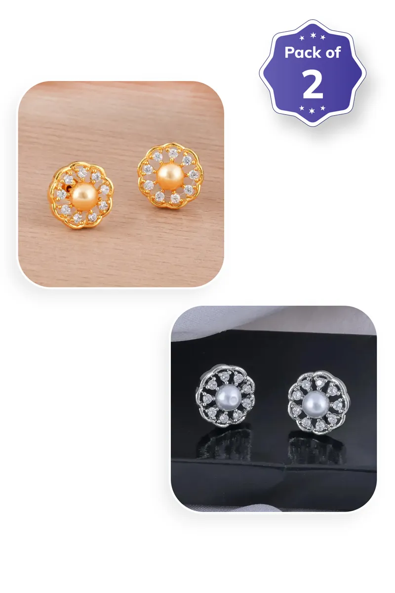 Floral Design Stud Earrings for Women - Pack of 2