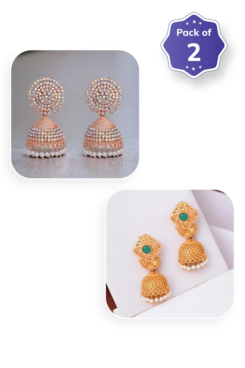 Rose Gold Jhumki & Gold Jhumki Earrings for Women - Combo of 2