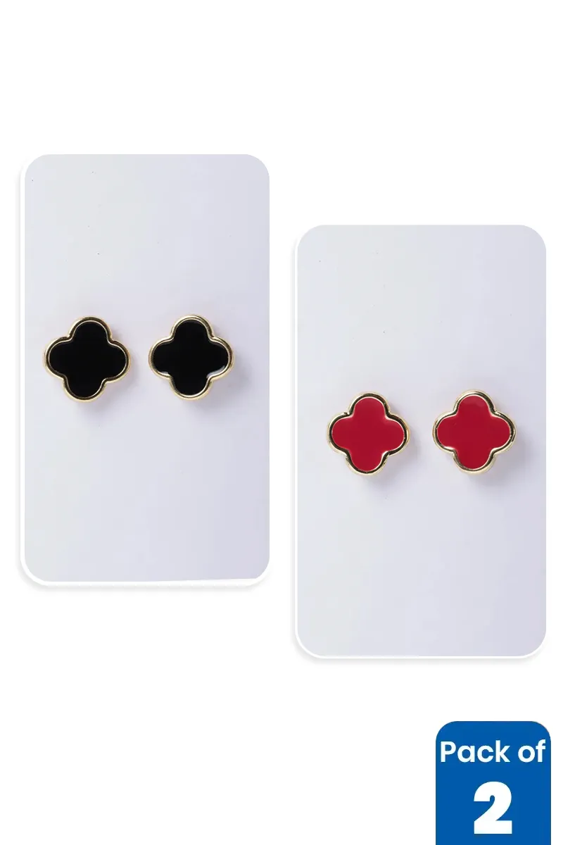 Four Leaf Clover Stud Earrings for Girls - Pack of 2 JWCOMBO0146MUL