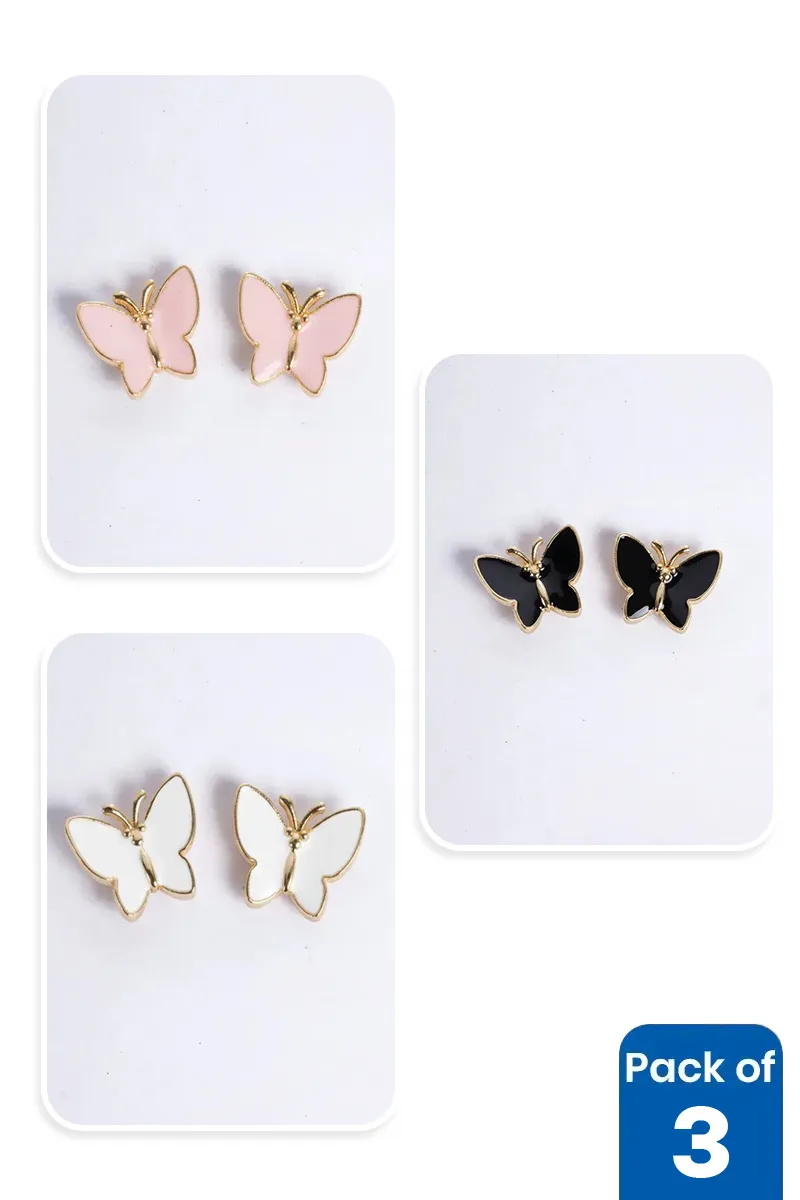 Butterfly Shape Stud Earrings for Girls - Pack of 3