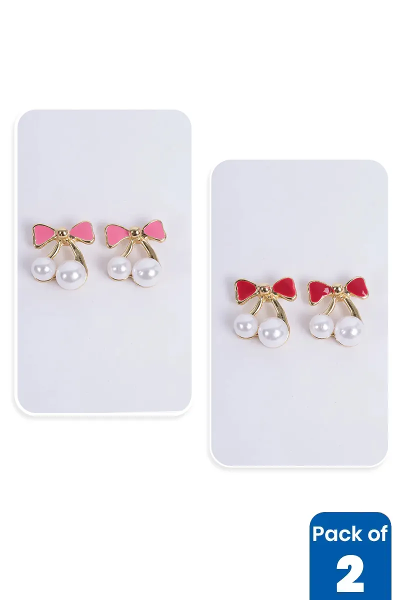 Ribbon Bow Stud Earrings for Girls - Pack of 2 JWCOMBO0153MUL