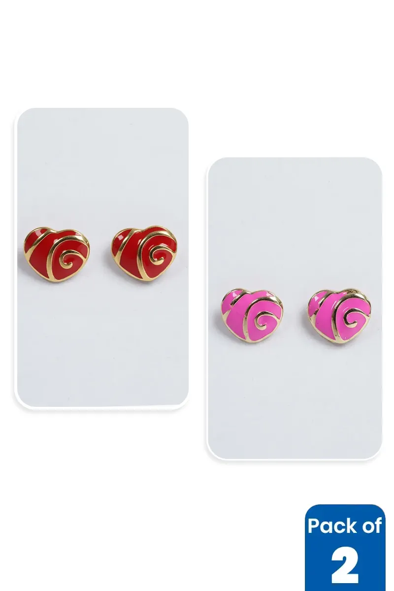 Heart Shape Stud Earrings for Girls - Pack of 2 JWCOMBO0155MUL