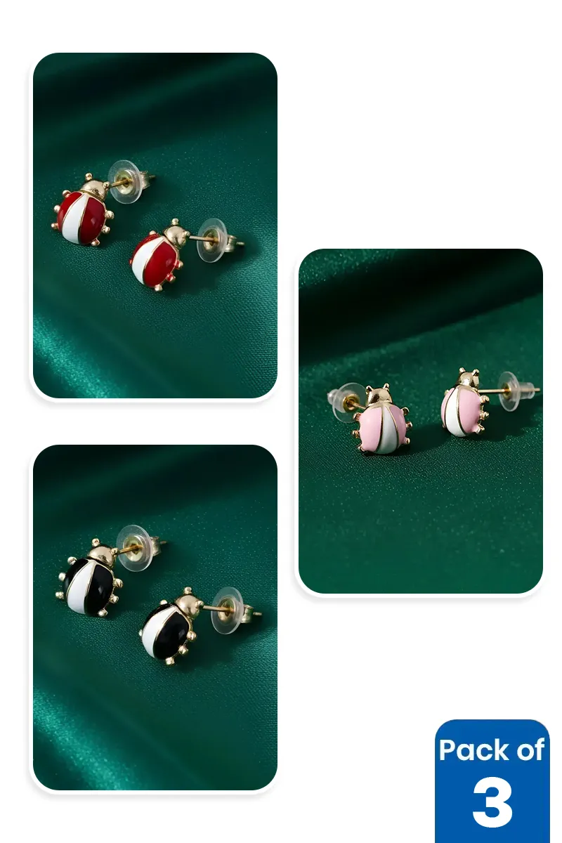 Beetle Shape Stud Earrings for Girls - Pack of 3