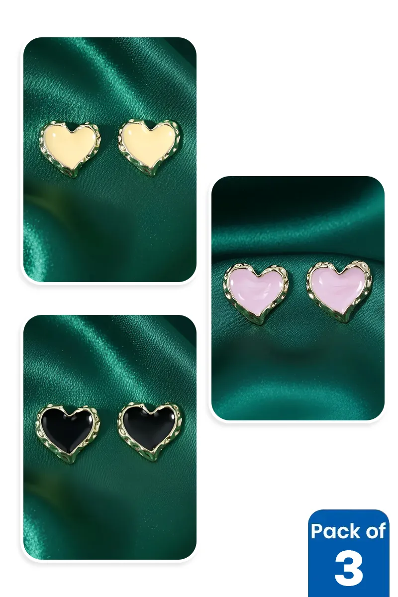 Heart Shape Stud Earrings for Girls - Pack of 3