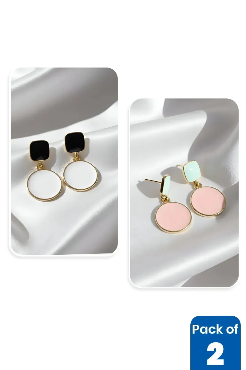 Circular Shape Drop Earrings for Girls - Pack of 2