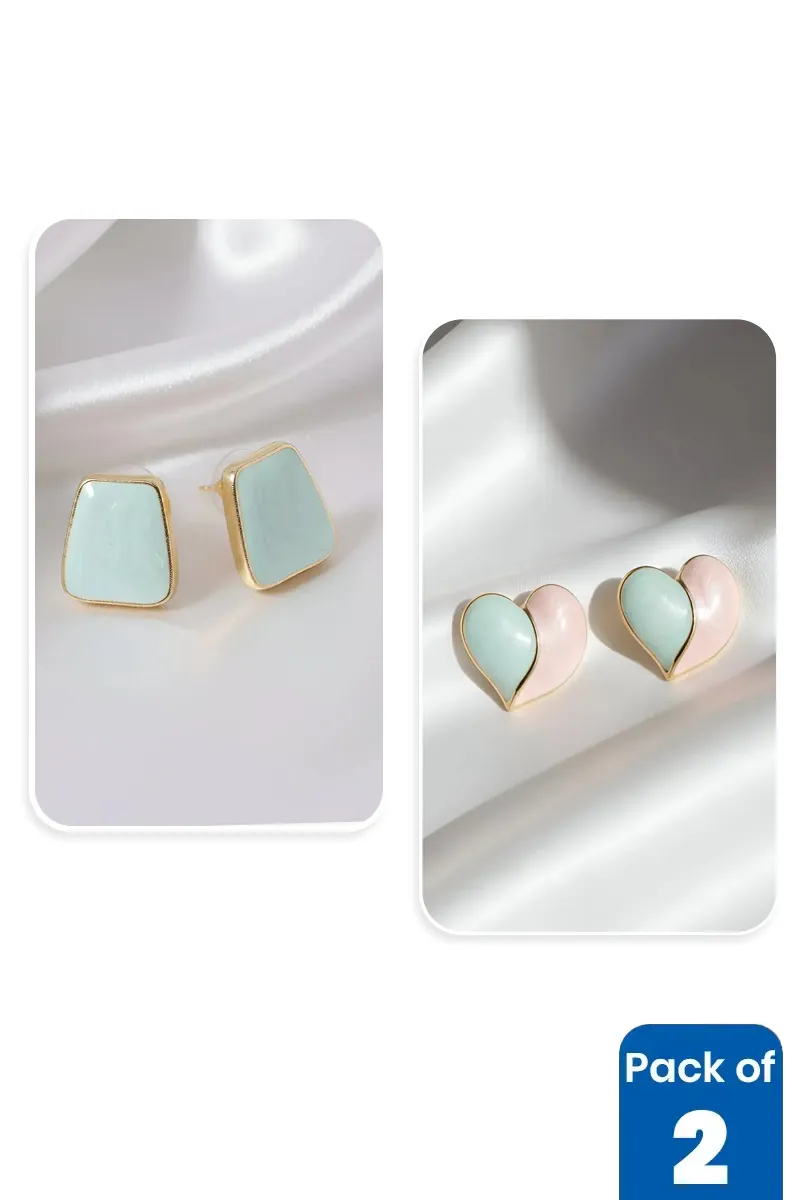 Square & Heart-Shaped Stud Earrings for Girls - Pack of 2
