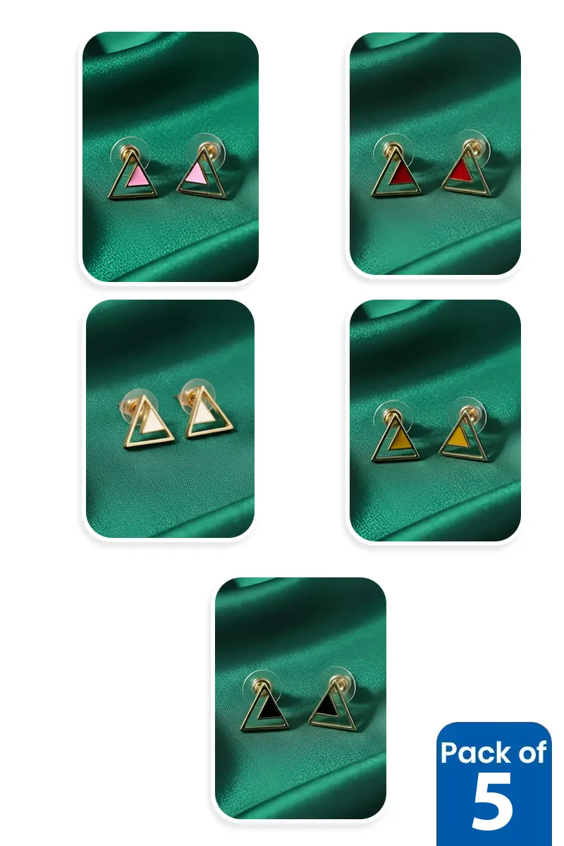 Triangle Shape Stud Earrings for Girls - Pack of 5