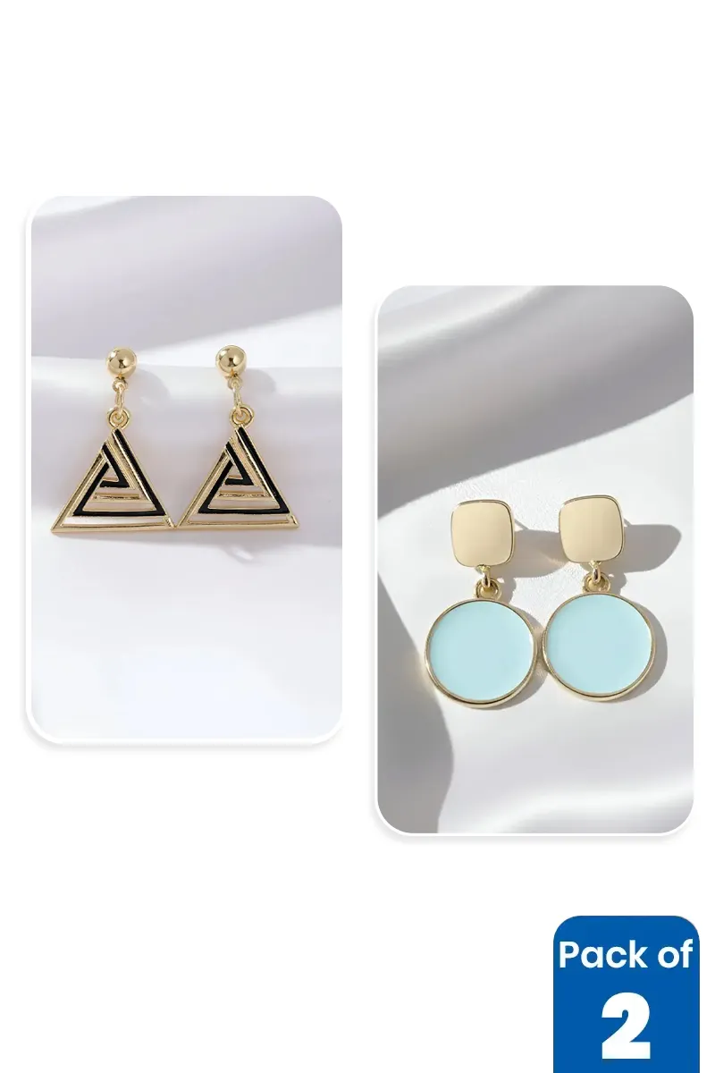 Triangle & Circular Drop Earrings for Girls - Pack of 2
