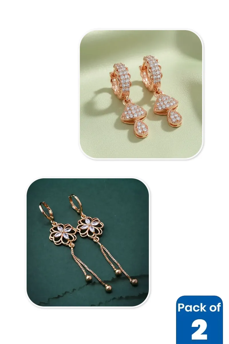 Gold Jhumka Hoop & Floral Tassel Earrings Combo - Pack of 2