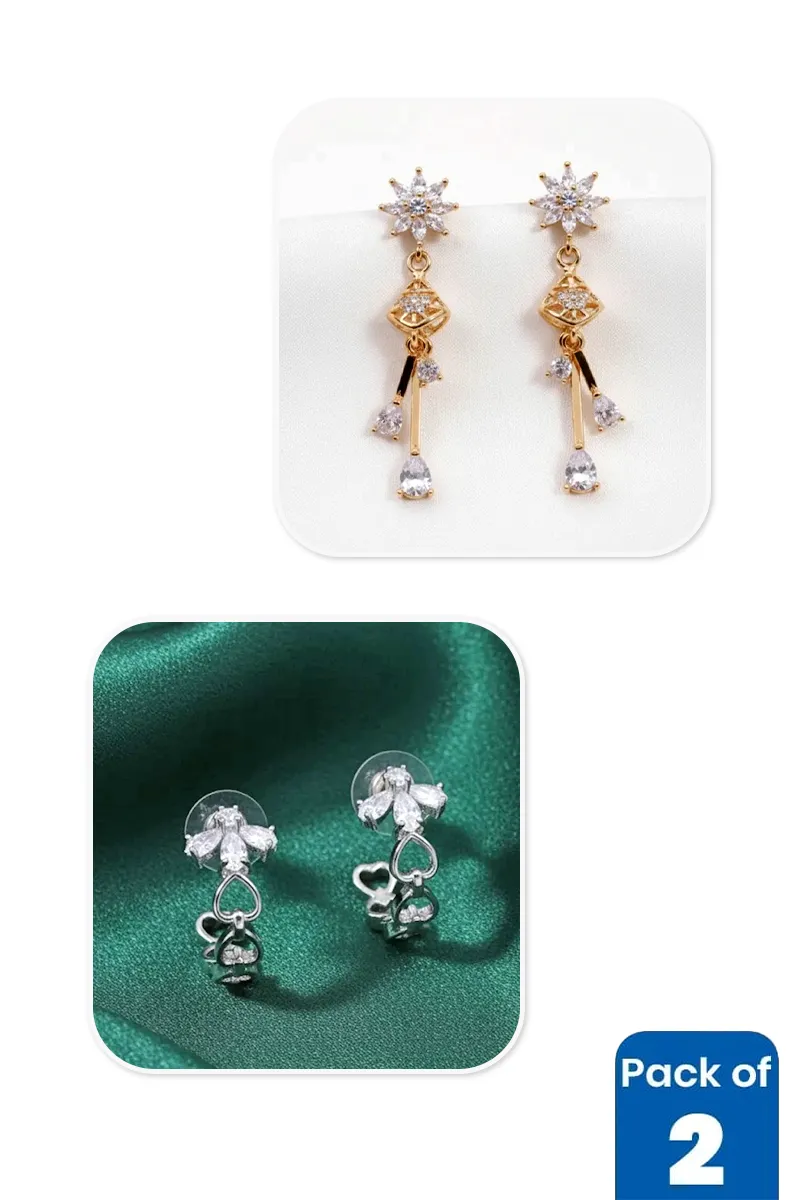 Gold Floral & Silver Half Hoop Earrings Combo - Pack of 2