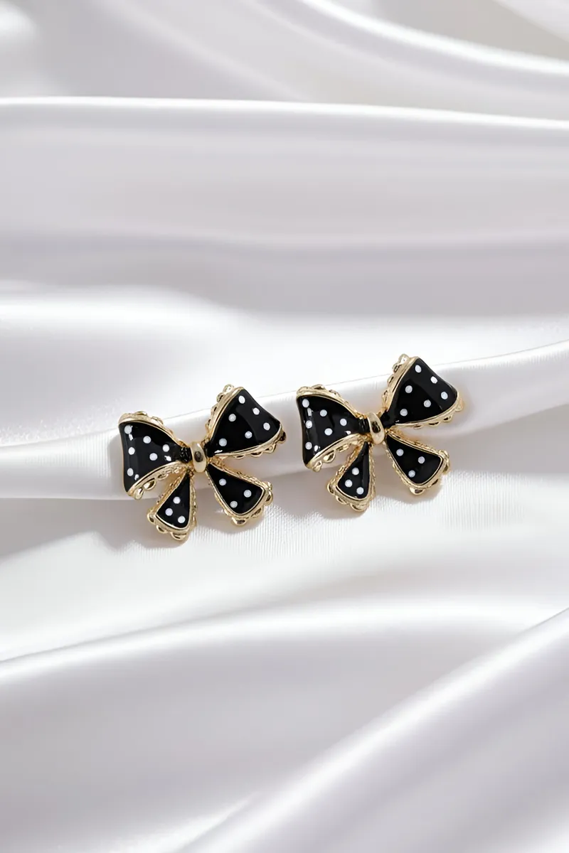 Polka Dot Bow Shape Stud Earrings for Women