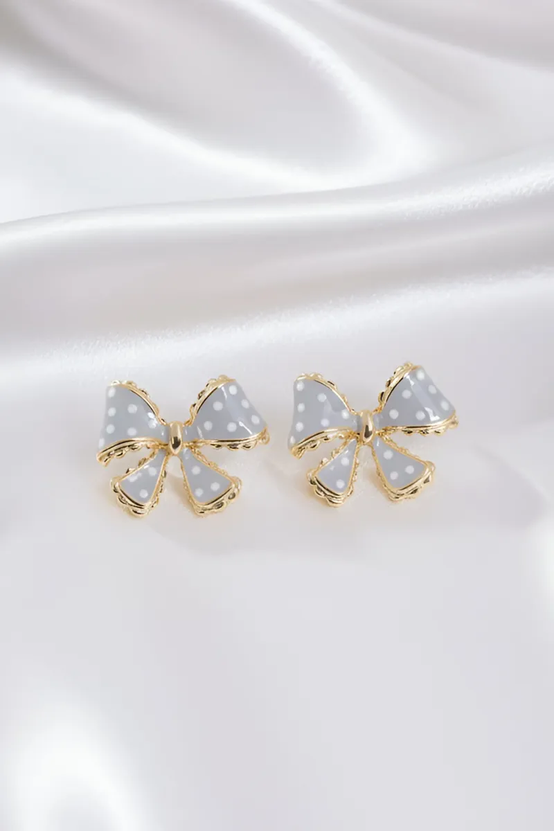 Polka Dot Bow Shape Stud Earrings for Women JWE0000024GRE2