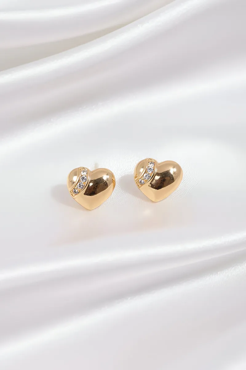 Gold Heart Shape Stud Earrings for Girls