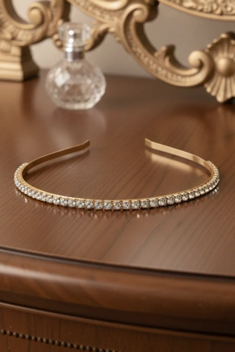 Diamond Studded Sleek Headbands for Girls - Gold