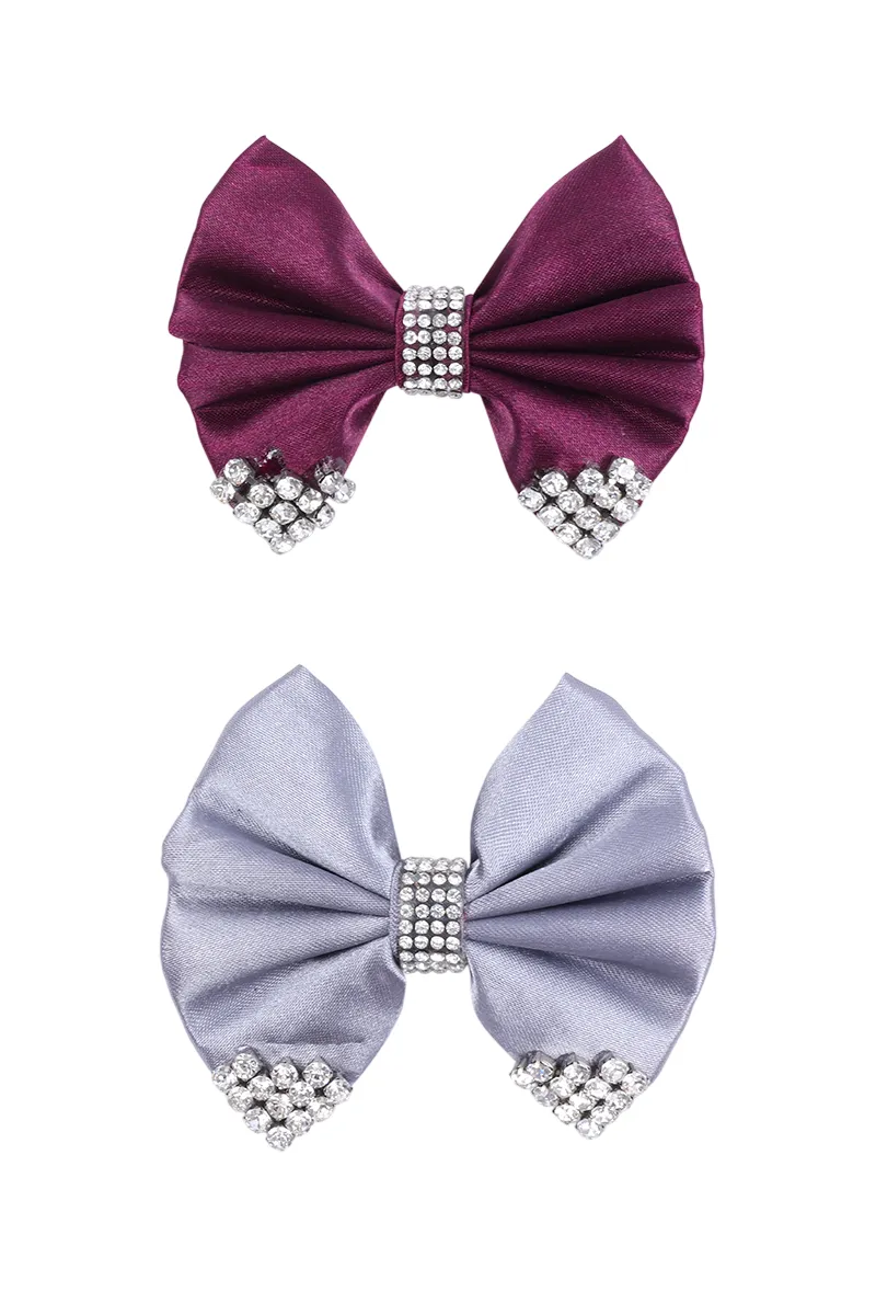 Stone Studded Bow Alligator Hair Clips for Women & Girls - Pack of 2