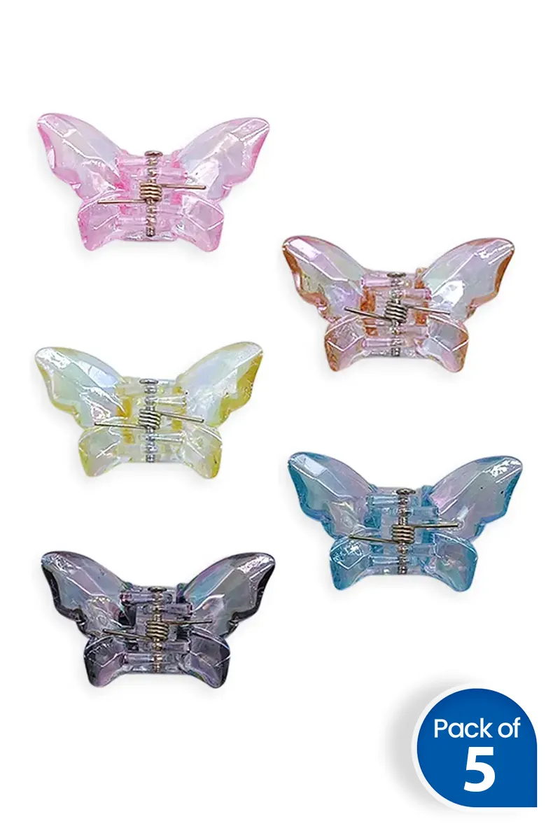 Pack of 5 Butterfly Hair Claw Clips for Women - Small
