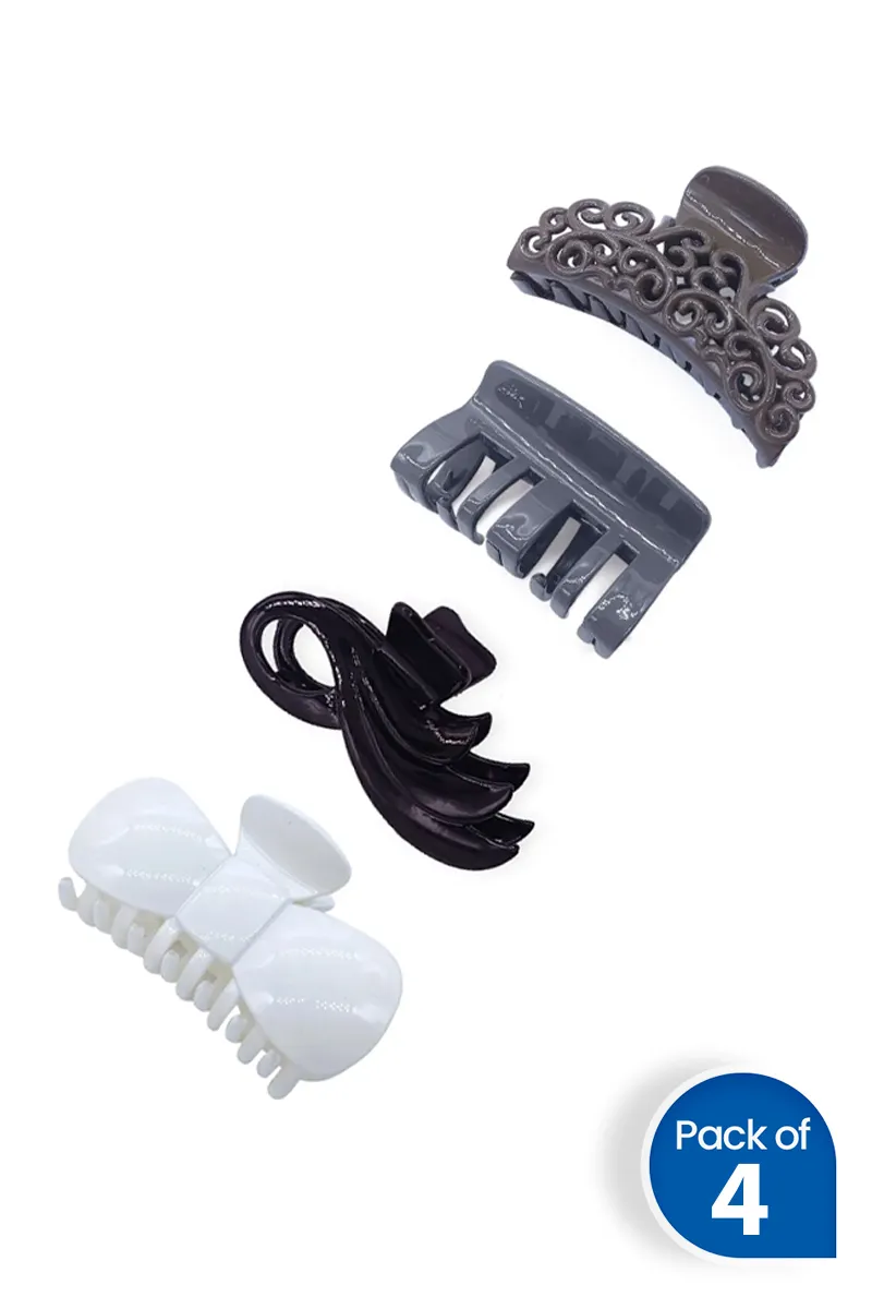 Pack of 4 Glossy Hair Claw Clips for Women - Assorted Designs