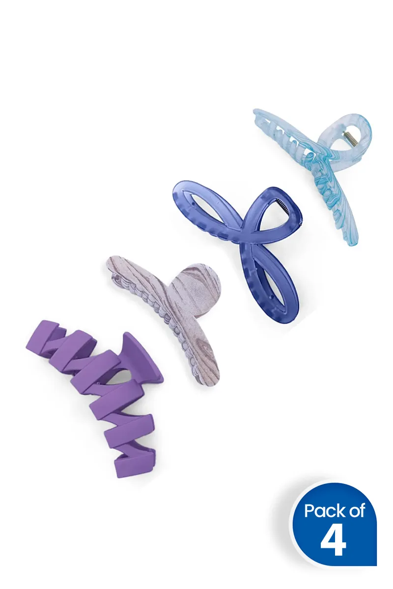 Pack of 4 Large Hair Claw Clips for Women - Assorted Designs