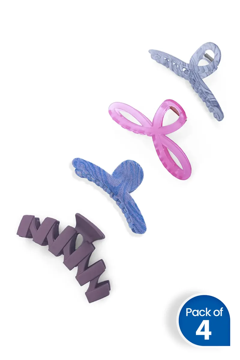 Pack of 4 Large Hair Claw Clips for Women - Assorted Designs