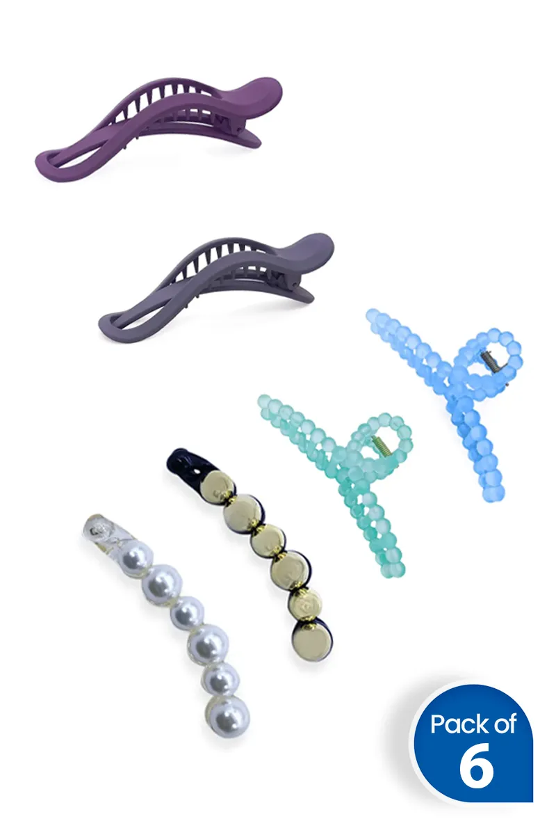 Pack of 6 Large Hair Claw Clips for Women - Assorted Designs