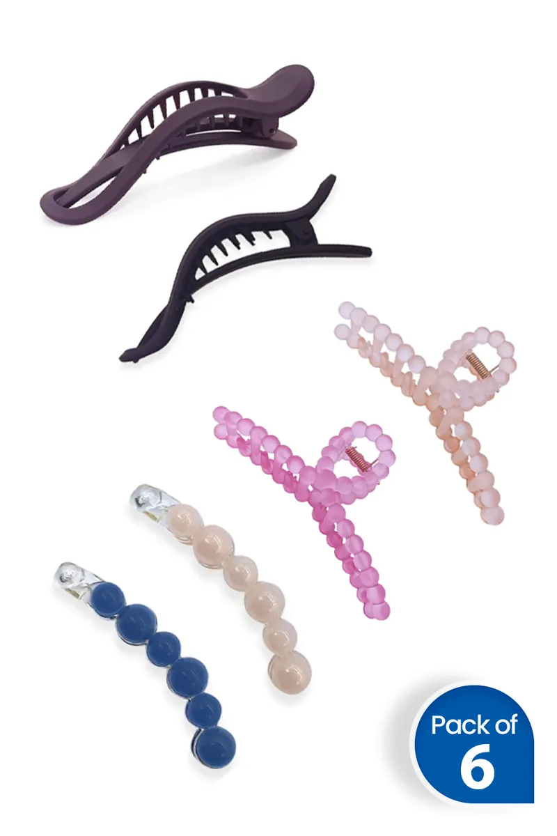 Pack of 6 Large Hair Claw Clips for Women - Assorted Designs