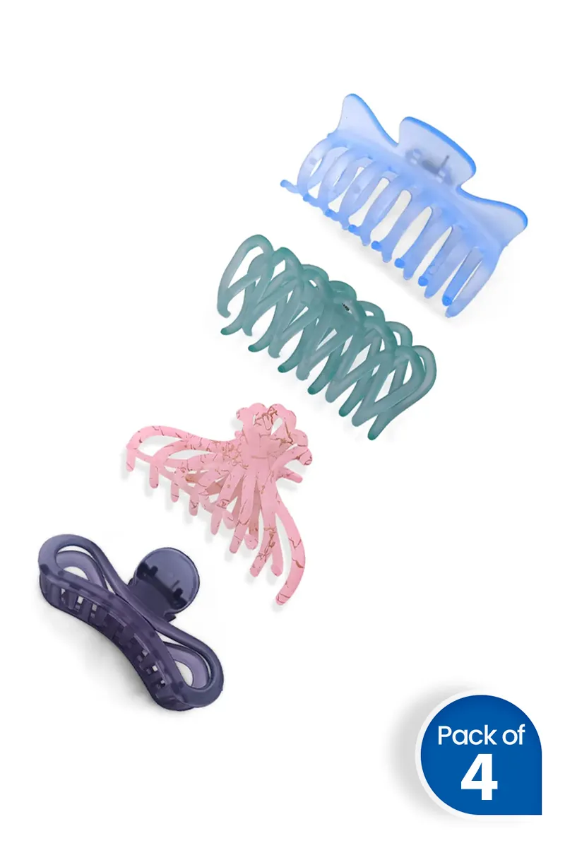 Pack of 4 Medium Hair Claw Clips for Women - Assorted Designs