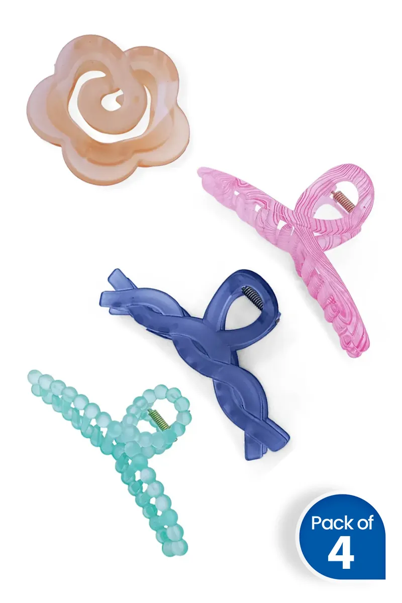 Pack of 4 Glossy Hair Claw Clips for Women - Assorted Design