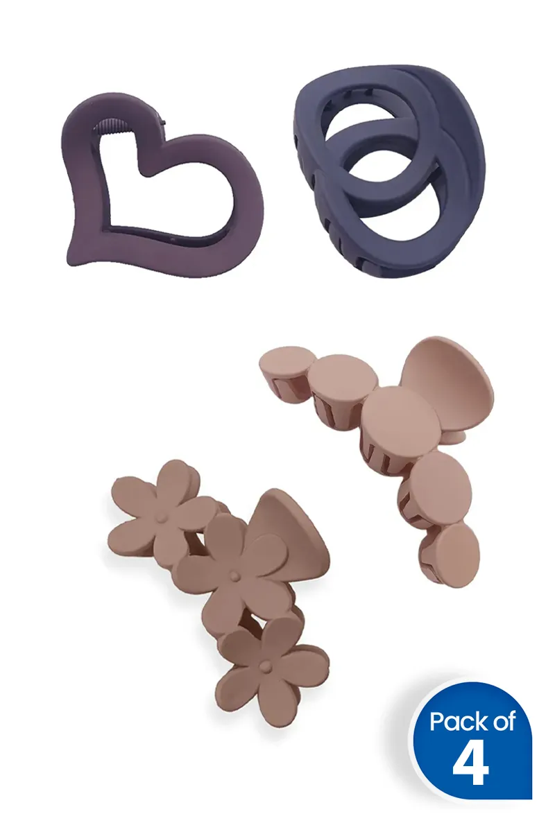 Pack of 4 Matte Hair Claw Clips for Women - Assorted Designs
