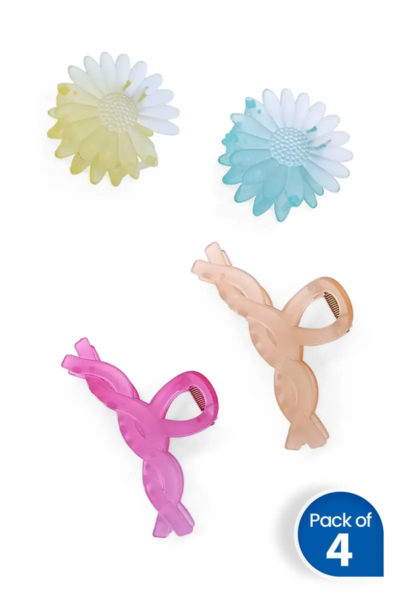 Pack of 4 Glossy Hair Claw Clips for Women - Assorted Design