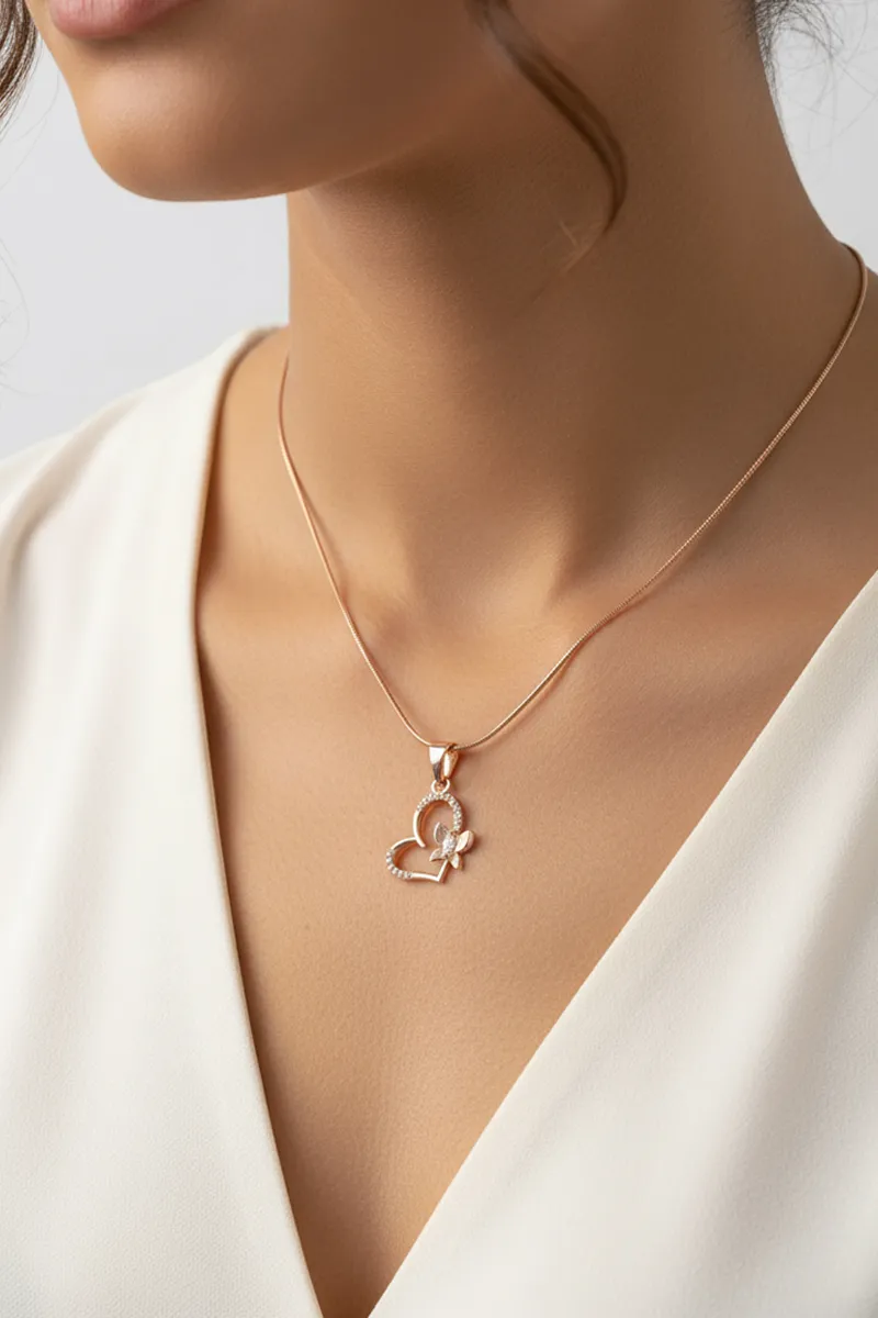 Heart Pendant Chain with CZ Stones for Women & Girls JWNC00002GOL