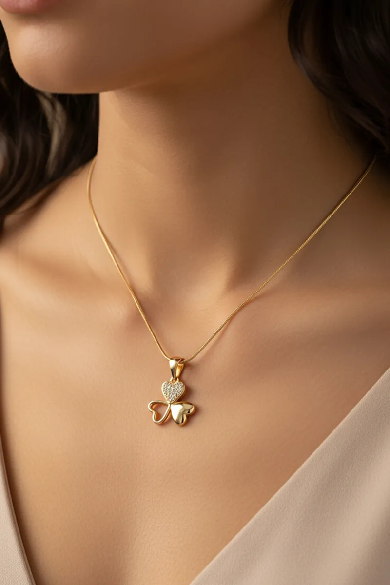 Triple Heart Floral Pendant Chain with CZ Stones for Women & Girls JWNC00003GOL