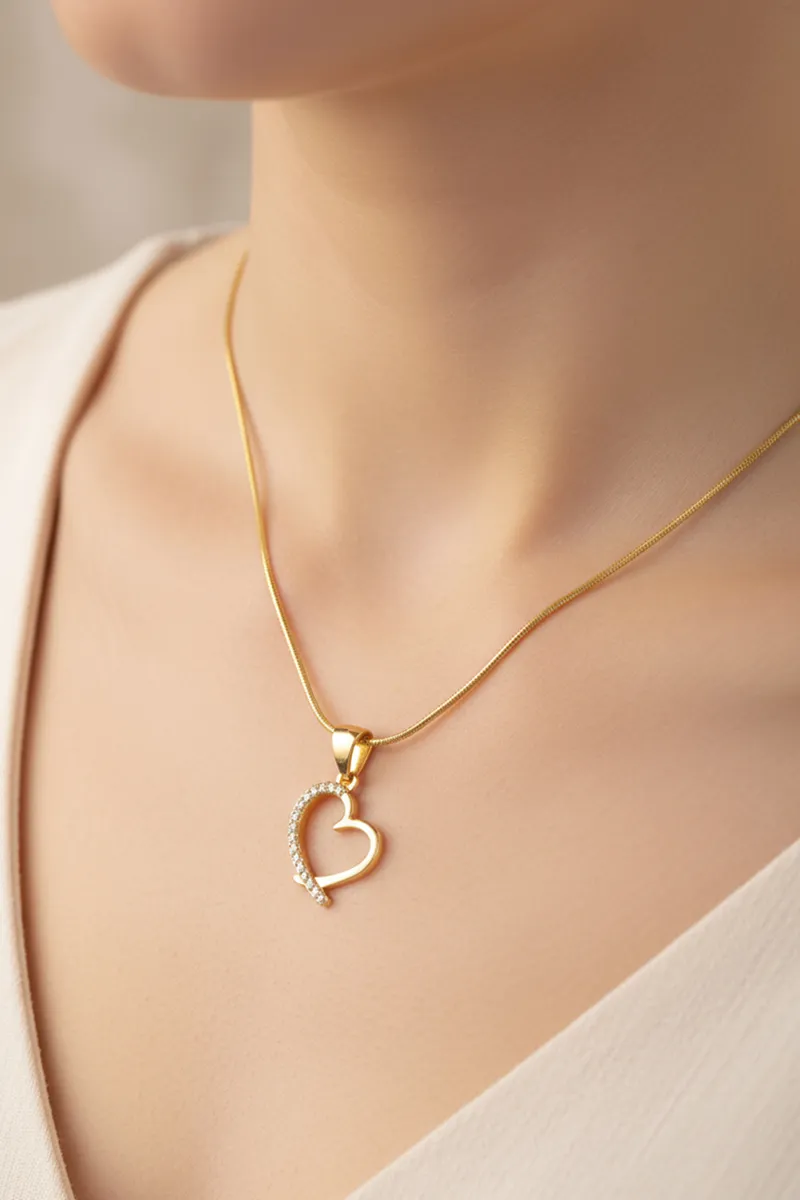 Heart Pendant Chain with CZ Stones for Women & Girls JWNC00006GOL