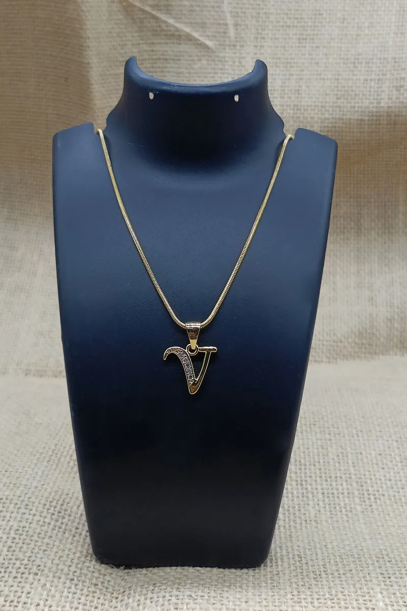 V Letter Pendent Chain for Women & Girls JWNC00026GOL