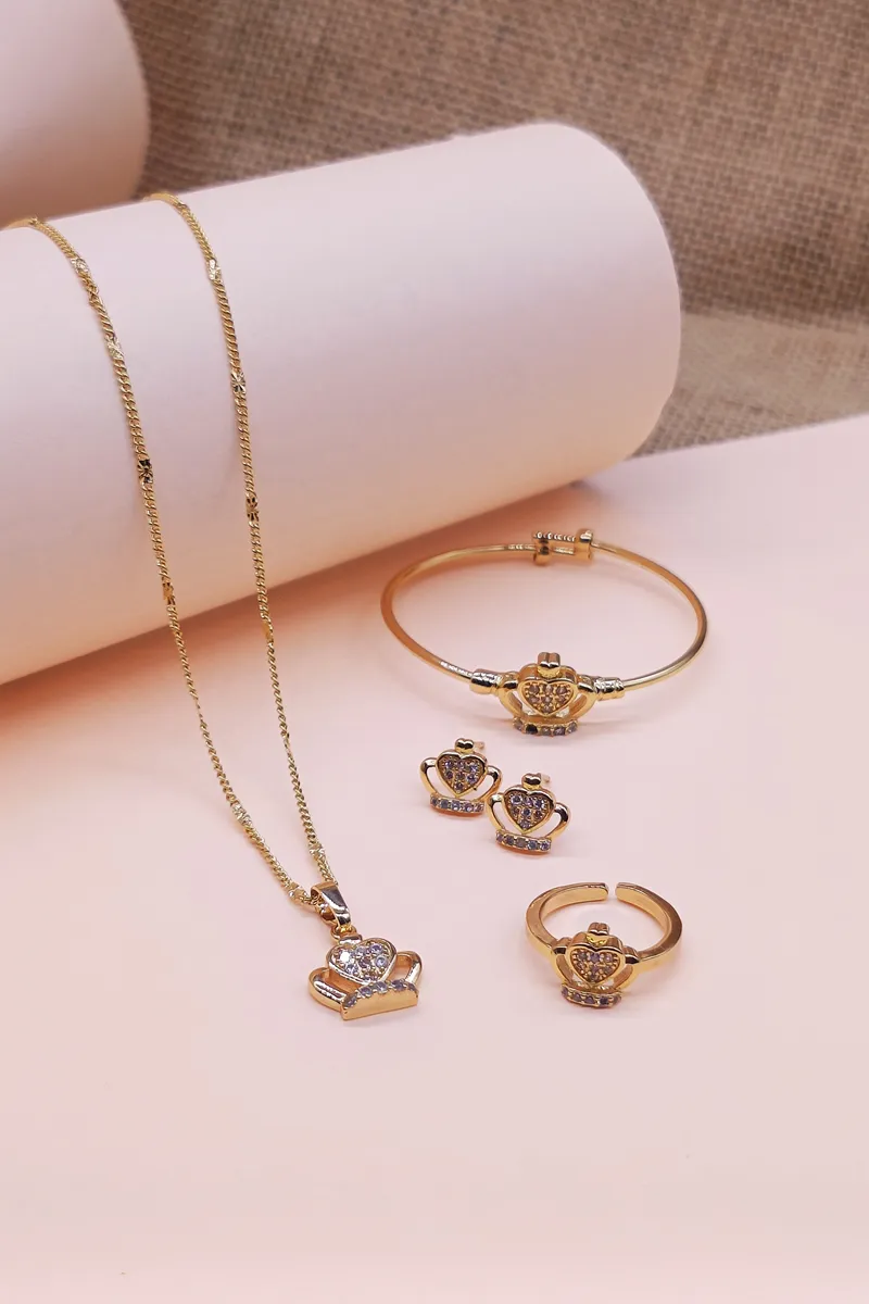 Crown Heart Jewellery Set for Little Girls - 4 Piece Combo Gift Set