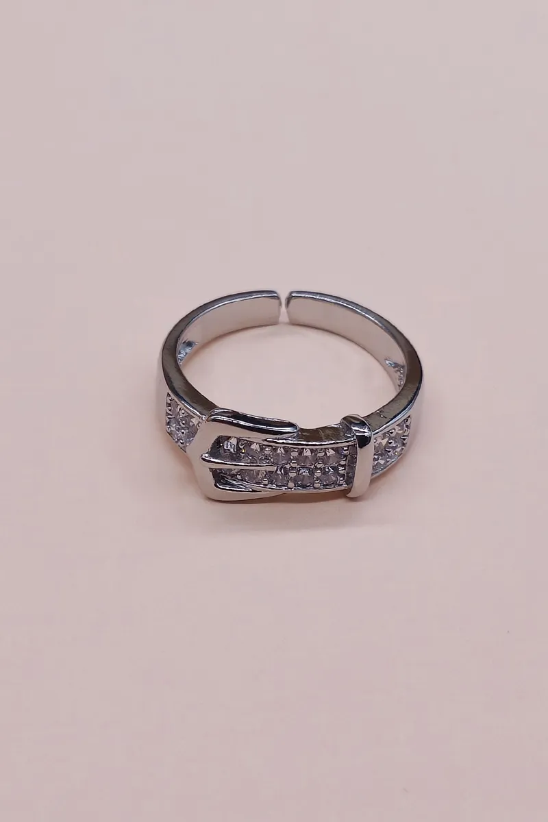 Silver Belt Buckle Adjustable Ring for Women