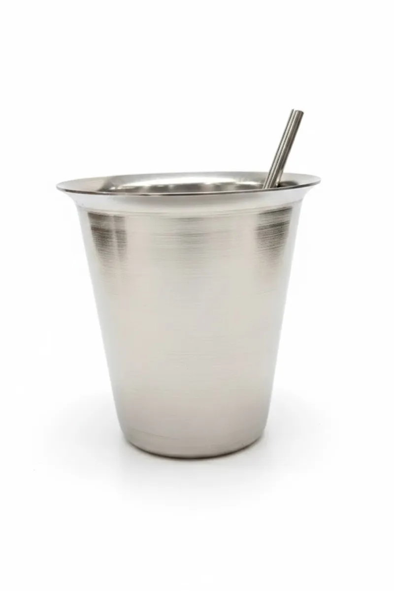 Stainless Steel Tumbler with Straw, Silver - Small
